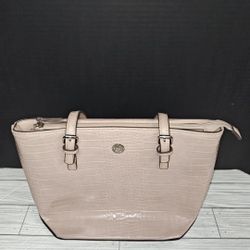 Anne Klein Purse Handbag Beige Faux Leather Tote Faux Crocodile Shoulder Bag