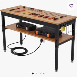 48/60" Adjustable Height Workbench with Power Outlet, 2500LB Heavy Duty Tool Bench for Garage - Size: 37" H x 60" W x 24" D