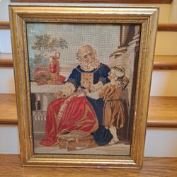 Large Late 19th Century Embroidery/Needlework of a Biblical Scene