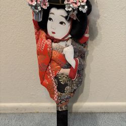 Vintage Japanese large wooden hagoita decorative paddle. 