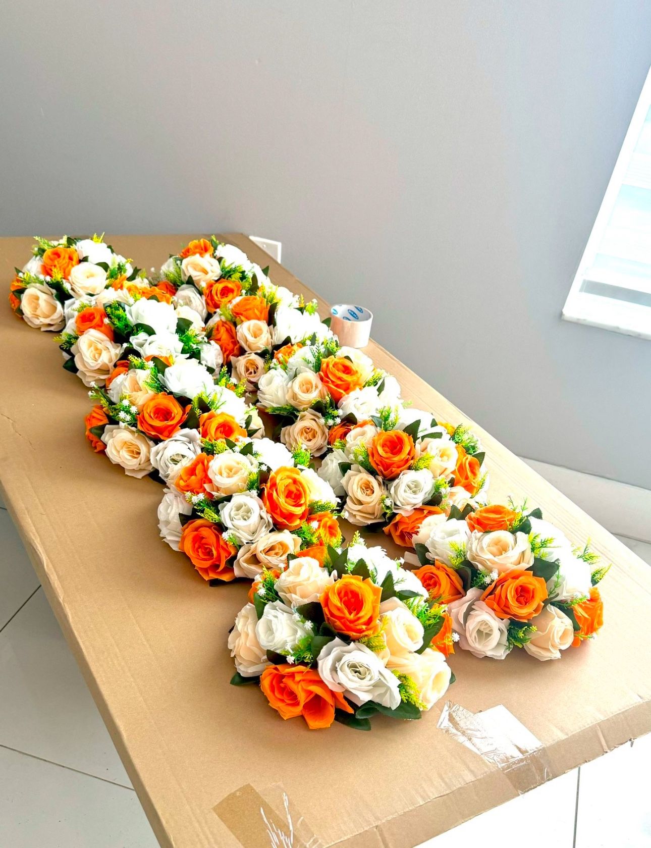 Flower Ball Arrangement Bouquet - 10 Pcs 9.5 inch Diameter Orange Fake Flowers Roses Balls for Centerpieces Tables - Artificial Rose Arrangements for