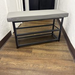 Modern 3 tier shoe storage bench with upholstered seat
