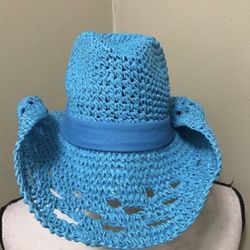 Blue Western Lace Toyo Straw Rolled Brim Cowgirl Cowboy Hat Scarf band