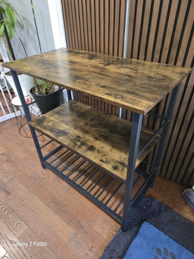 Kitchen Island with 3 Shelves | Kitchen Shelf with Large Worktop