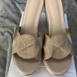 Brand-New Gold Disc Weave Wedges ~ Women’s Sz. 9 / 40