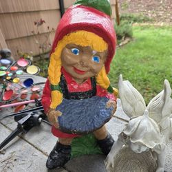 Funky Cement Yard Art Girl Gnome