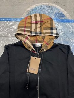 Burberry Black Zip-Up Hoodie with Check Hood