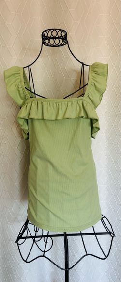 Green Ribbed Ruffle Tank Top