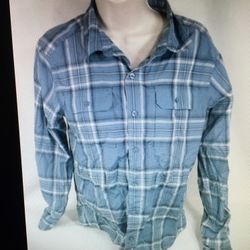 Helix Brand Boys Long Sleeved Button Down Light Blue Plaid Shirt Size X-Large