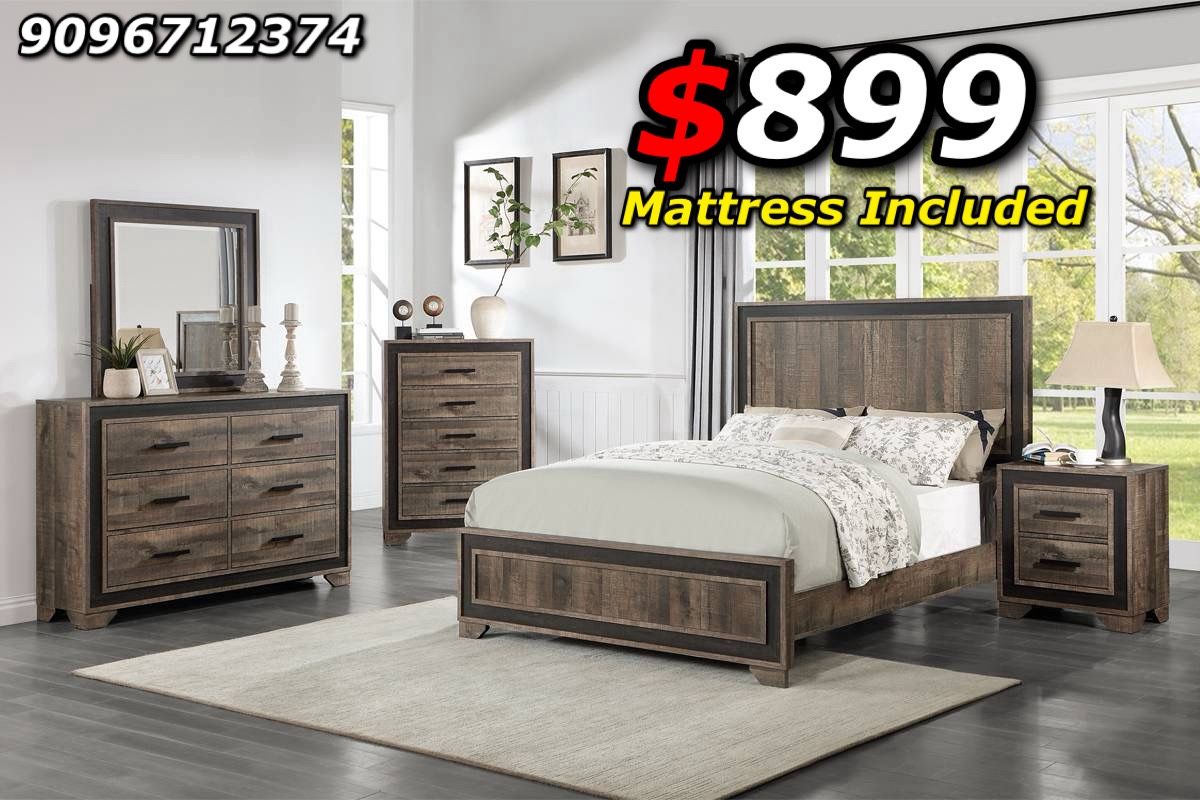 4pcs King Size Bedroom Set w. Mattress Included display picture 1