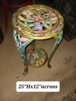 Hand-Painted Iron Plant Stand