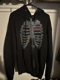Black Rhinestone Zip Up Hoodie Versailles Mens Large