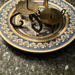 Vintage Hand Wrought Iron Candle Sticks & Platter Vintage 
