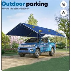 10x20ft Upgraded Heavy Duty Galvanized Car Cover Carport Outdoor Boat Shelter with 3 Reinforced Steel Cables - Blue