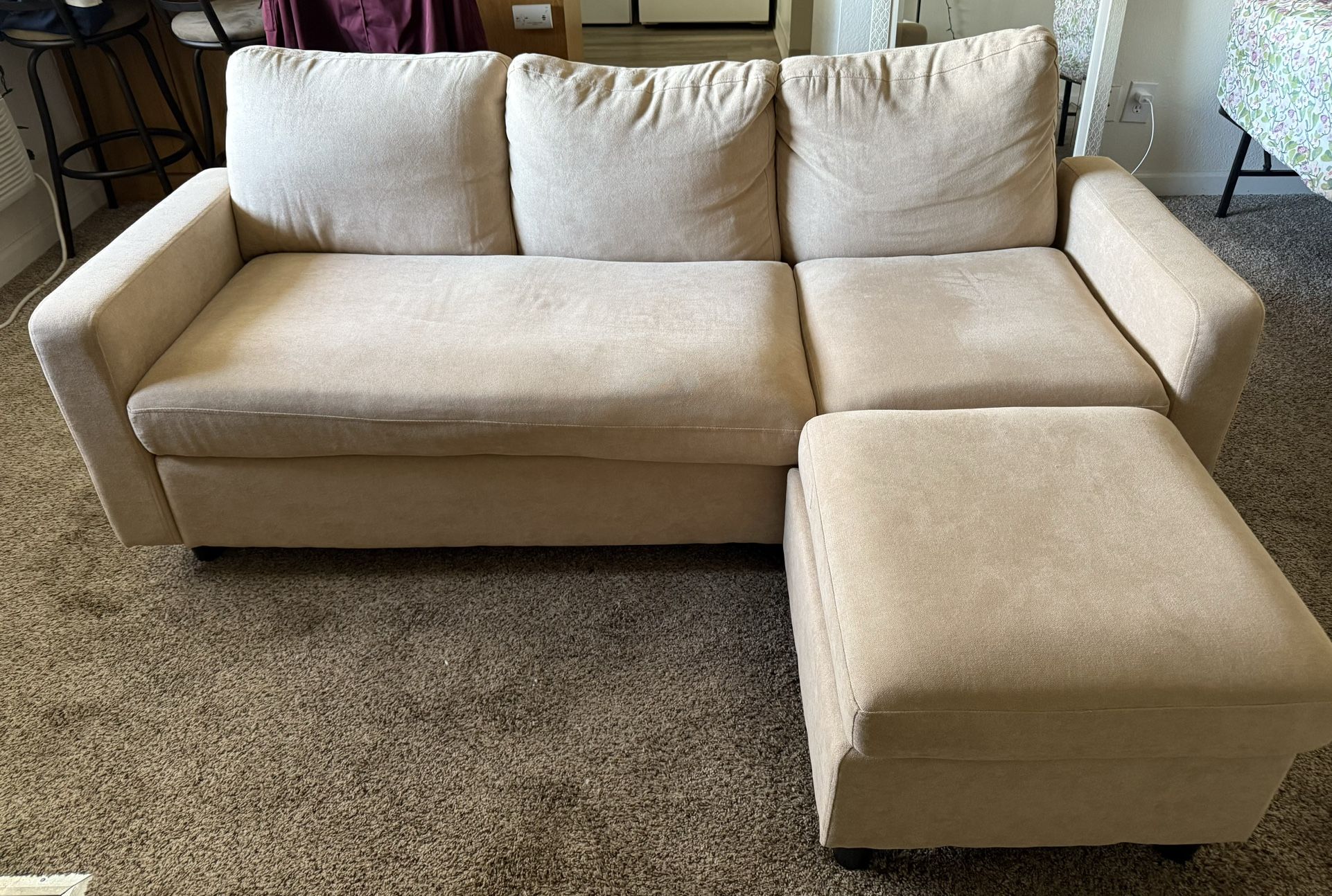 HONBAY Khaki 3 piece sectional + Ottoman 