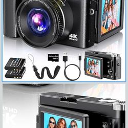 4K Digital Camera for Photography Autofocus, 2026 Latest 48MP Vlogging Camera for YouTube with SD Card, 2 Batteries, 3" 180°Flip Screen Compact Travel