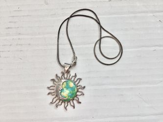 Vtg. Sun / Moon Sterling Silver Necklace 16” Rope Chain Marked 925 Pendant  1980s