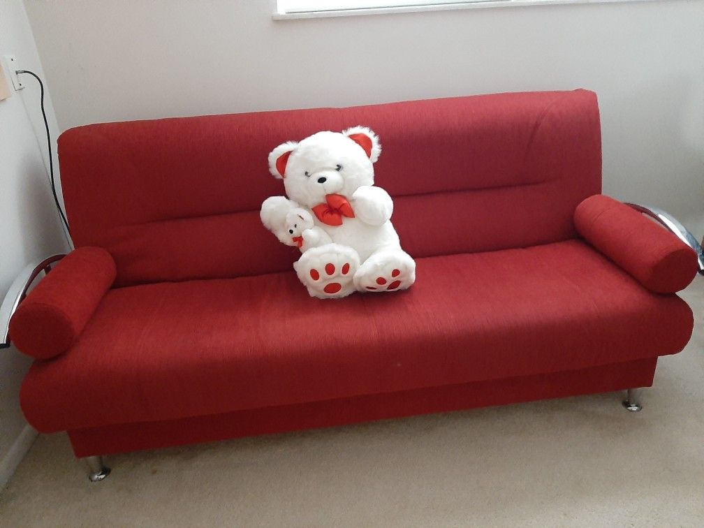 Red Cordoroy Couch Futton Makes A Full Size Bed