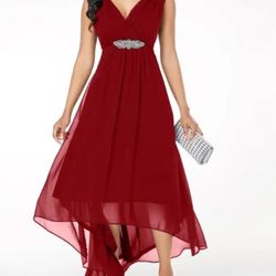 Ruby Red Casual Dress Women Prom Sleeveless Deep V Neck