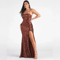 Windsor Rowena Sequin Mermaid Maxi Dress Copper