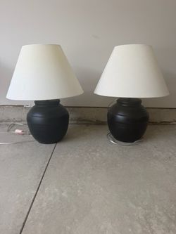 Set of 2 Black Table Lamps with White Shades