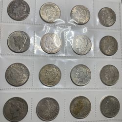 Mixed Lot Of 16 Morgan & Peace Silver Dollars