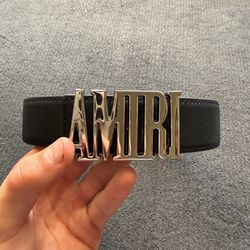 ($60) Black Amiri Belt With Silver Buckle