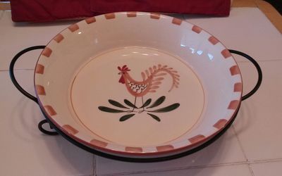 INTERNATIONAL SILVER CO. TERRA COTTA BAKER HANDPAINTED ROOSTER