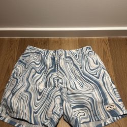 Blue & White Beach Swim Shorts – Size L, Perfect Vacation Wear