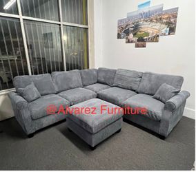 Corduroy sectional sofa with ottoman