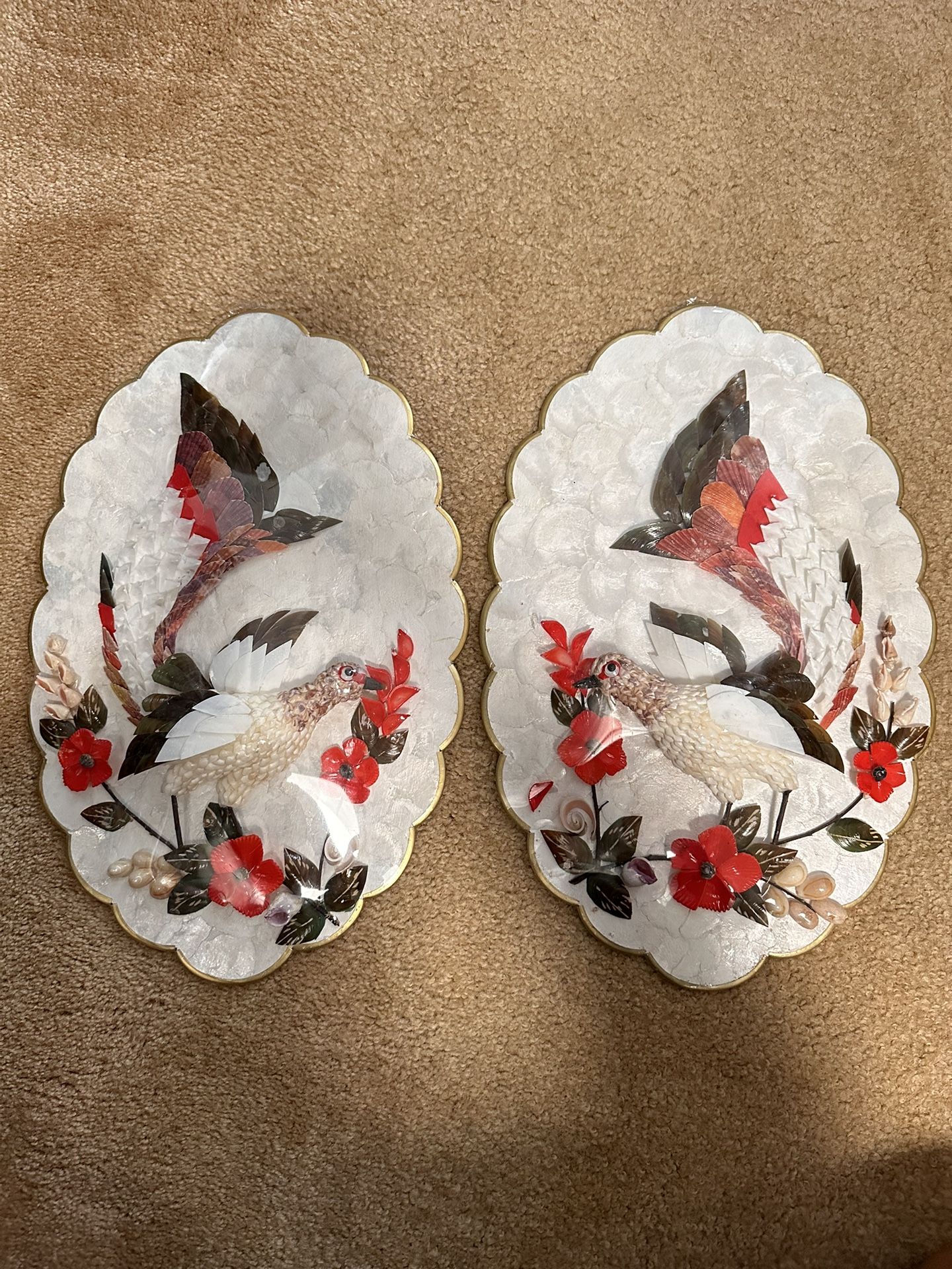 Seashell Artwork Decor - Pair - Birds