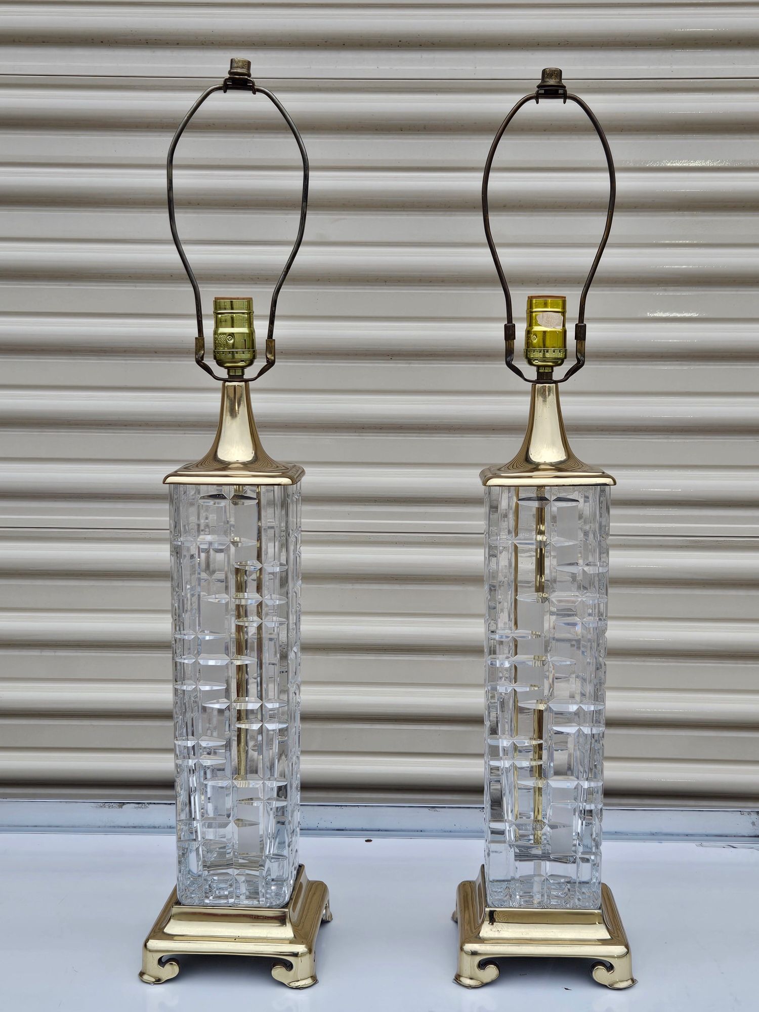 Mid Century Vintage Cut Crystal Table Lamps, Signed Dresden