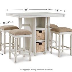 Counter Height Dining Table and 4 Bar Stools Set