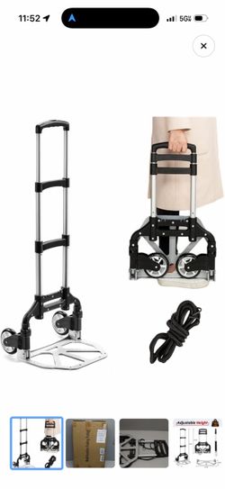 Folding Hand Truck Aluminum Portable Dolly (180 lbs Capacity) - Black