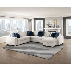 4-Piece Sectional with Reversible Chaise, Pull-out Bed and Hidden Storage (