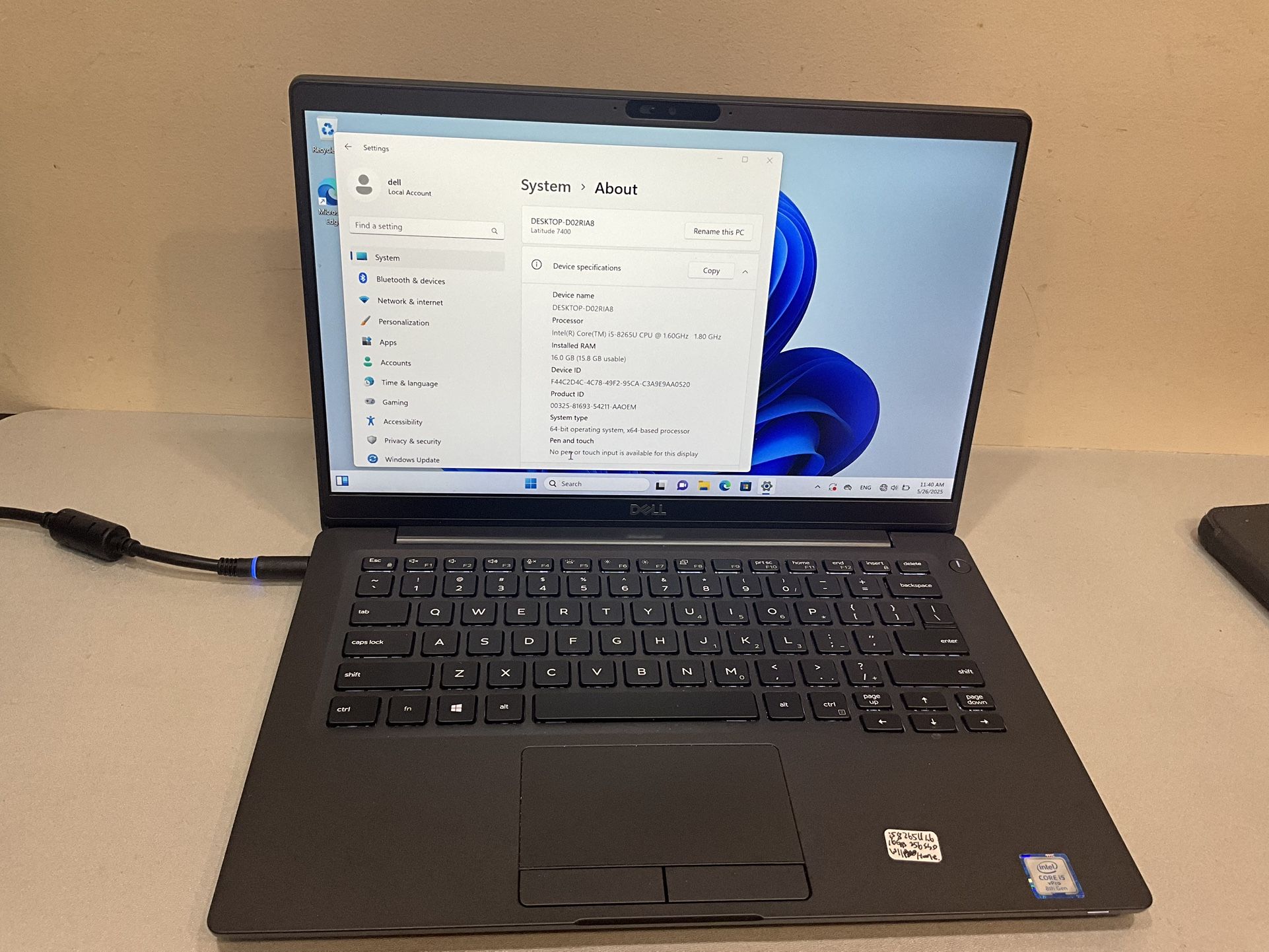 dell latitude 7400 i5 (contact info removed) 16gb 256ssd window11 home with power adadter