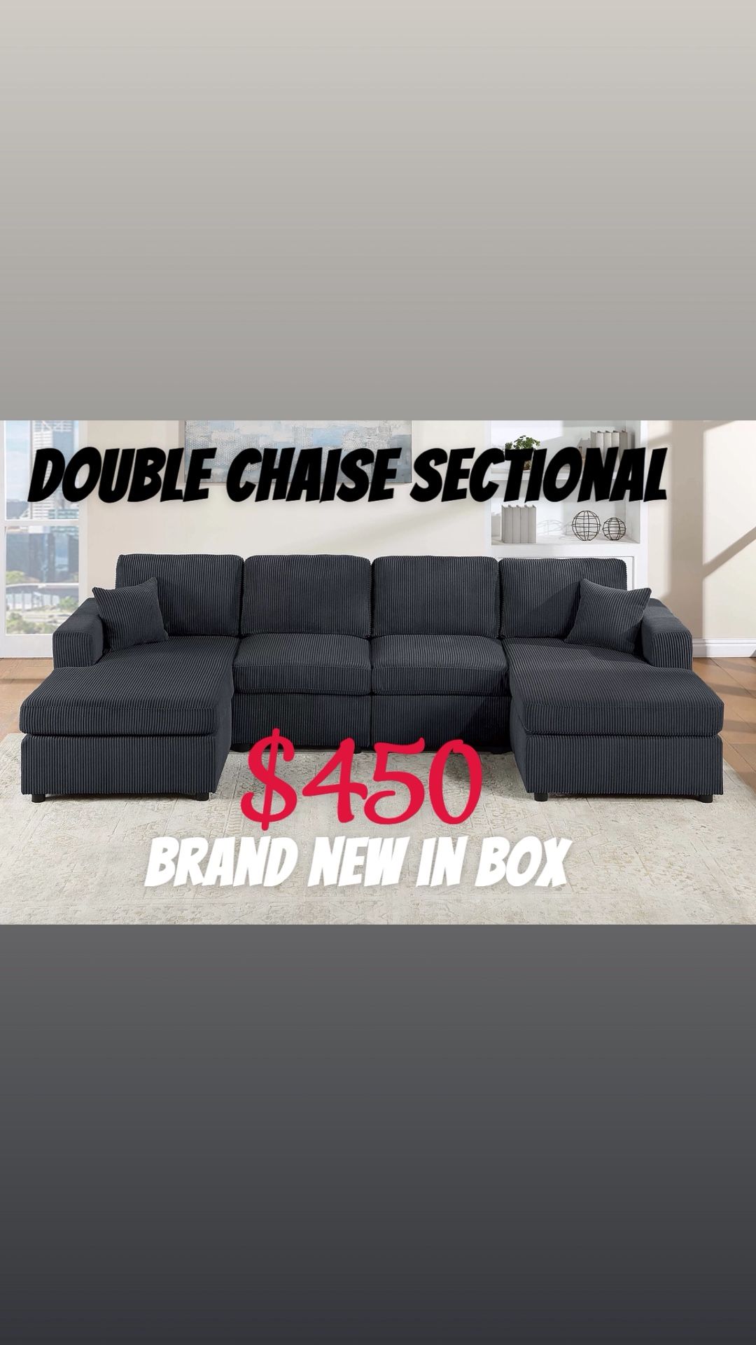 Double Chaise Sectional /black /brand New In Box