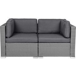 Grey Wicker Patio Sectional Furniture Corner Sofa Patio Loveseat, 2 Piece Outdoor Thick Sofa Set All Weather Rattan Outdoor Furniture Set with Washabl
