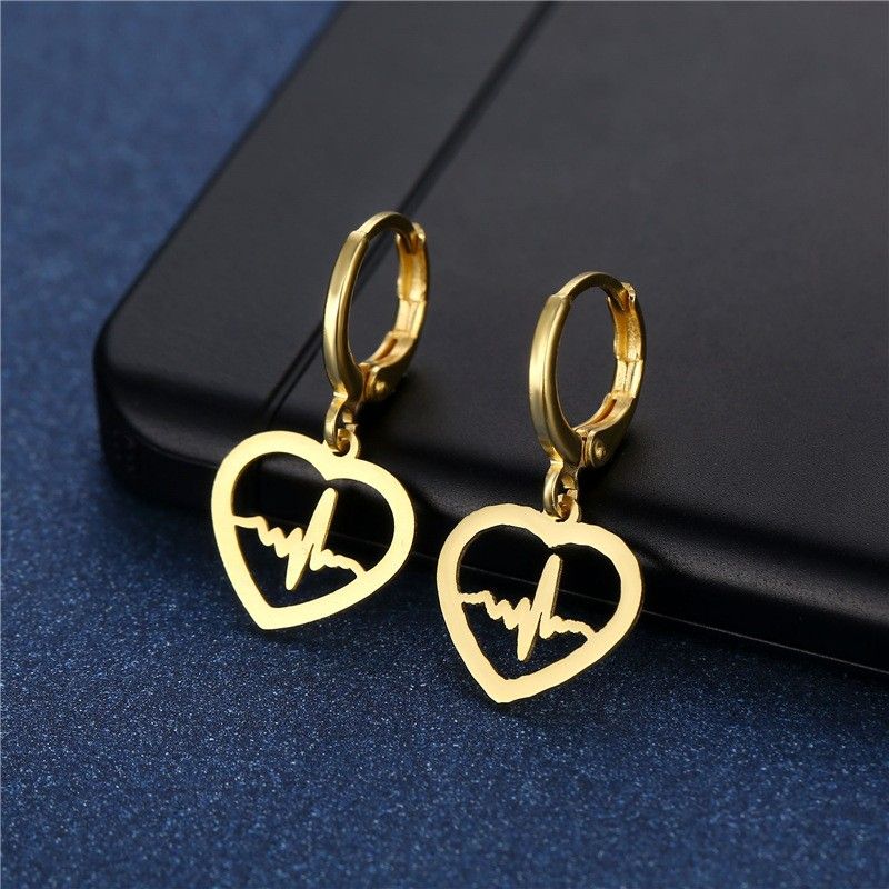 "Simple ECG Heart wave Stainless Steel Earrings for Women, 55EGL1218
 