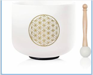 Singing Bowls 528hz C Note 8-Inch Flower Of Life Crystal Singing Bowl With A Free Mallet And O-Ring For Sound Healing, Meditation, Yoga, And Sound Bat