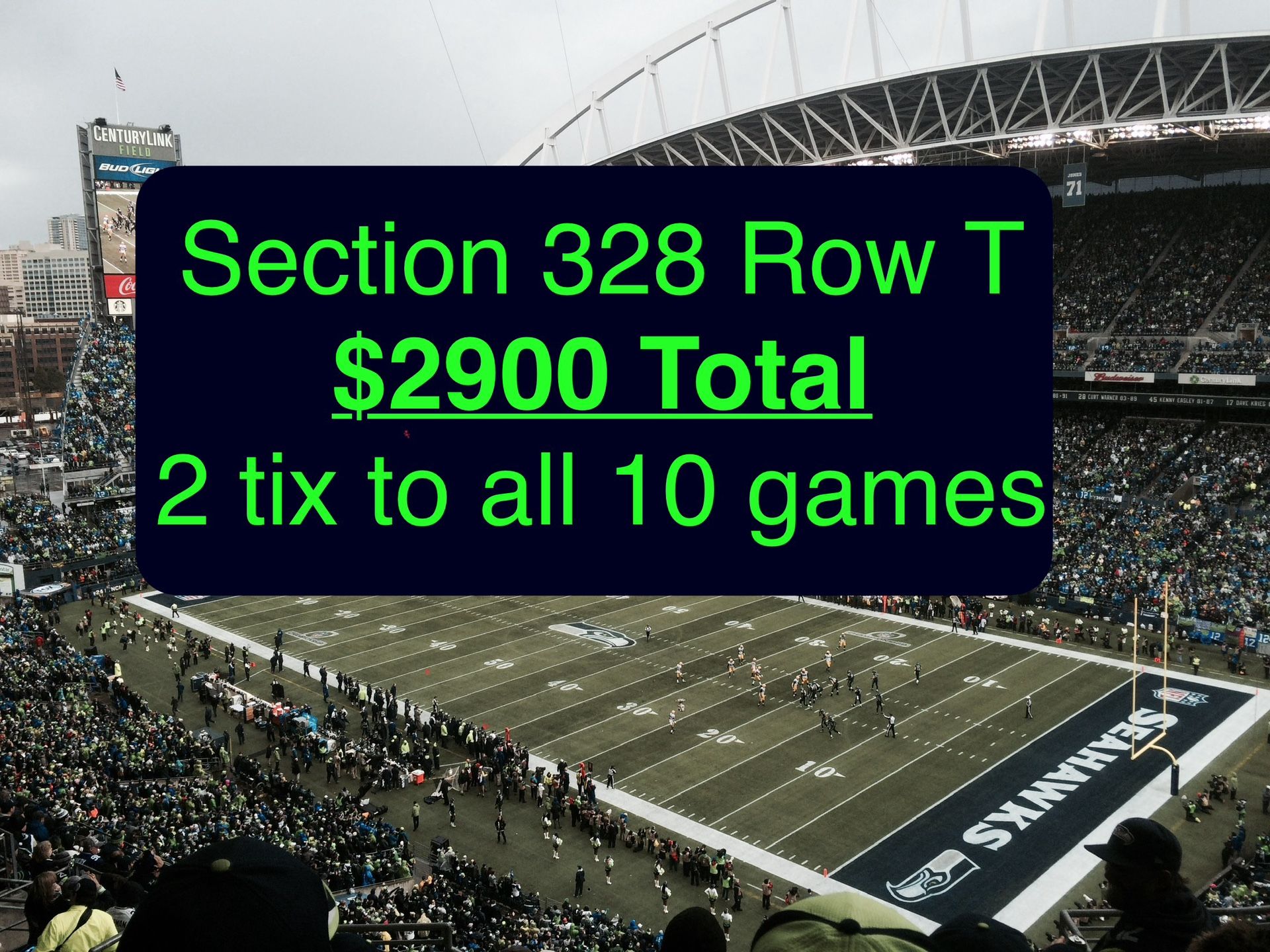 2025 Seahawks Season Tickets (2 Seats) 328 T