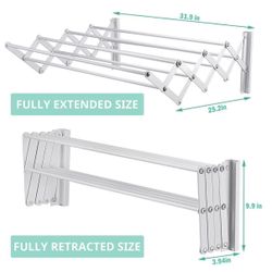 X-cosrack Wall Mounted Clothes Drying Rack, 31.9" Wide Large Rustproof Retractable Laundry Drying Rack, 8 Bar Space-Saving Aluminium Alloys Clothing H