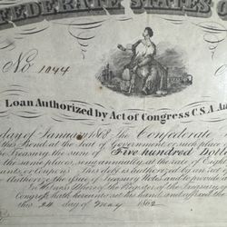 #82 CSA $500 Confederate Bond 1862 Richmond – Rare Civil War History Artifact