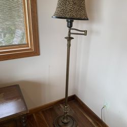 Antique Torchiere Floor Lamp with Leopard Shade
