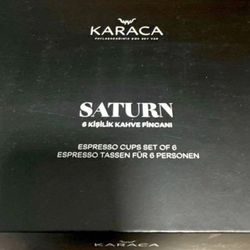 Karaca Saturn white espresso cups with gold accents 