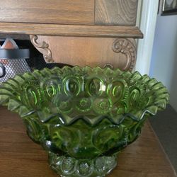 Vintage Green Glass Pedastal Bowl
