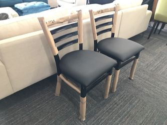 Set of 2 Black Metal and PU Leather Upholstered Side Chairs