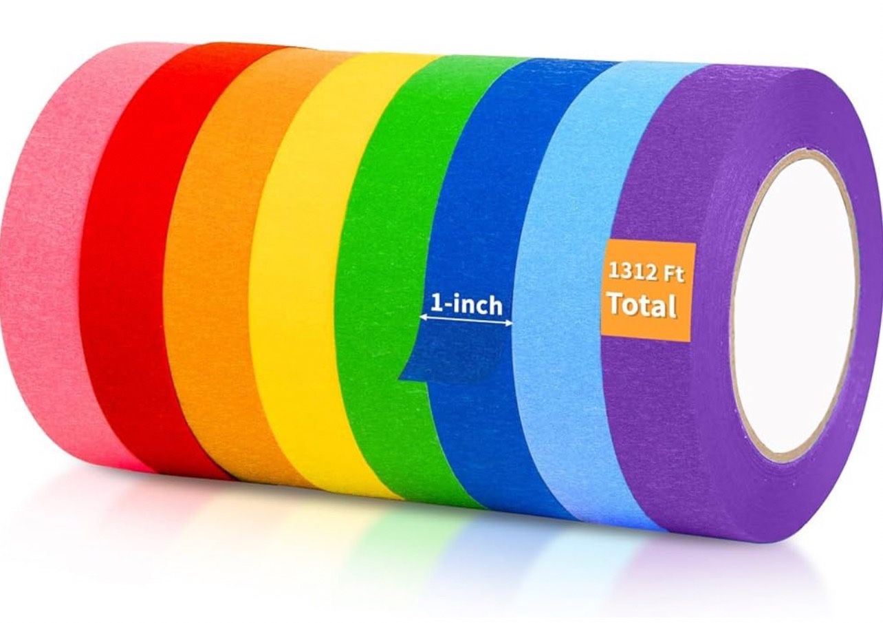 Colored Masking Tape, 8 Roll Multi-Color 1312 Ft x 1 inch Painters Tape for Arts & Crafts, Kids Art Supplies Colored Tape, Colored Tape Rolls for DIY