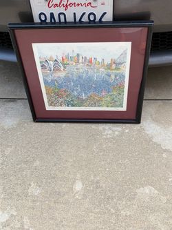 B Munro Sydney Harbour Watercolor Print 578/1800 Framed 21.5x19.5