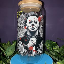 Michael Myers 16 oz glass cup